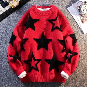Multi Colored Star High-quality Brand Knitted Sweater 2025 Fashion Street Trend Autumn Winter Daily Casual Warm Pullover