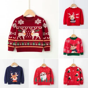 Kids Cartoon Pullover Sweater Children's Autumn Clothing Christmas and New Year Thin Sweaters for Boys and Girls Knitted Clothes