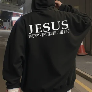 Hoodie for Men, Streetwear, Jesus Print, Faithful Text Graphic Hoodies for Men, Suitable for Wearing in Spring, Autumn, and Winter Sweatshirts