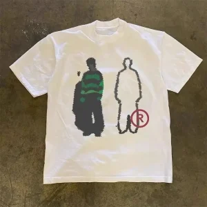 Fashionable Ins American Vintage Y2K Design Sense Two Handed Pocket Printed T-shirt Men Women Summer Cotton Short-sleeved Tops