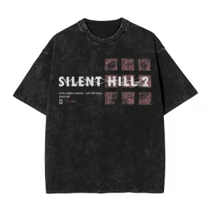 Horror Silent Hill Heavens Night Hip Hop Washed T-shirt Men Streetwear Patterned Printed Short-sleeved T-shirt